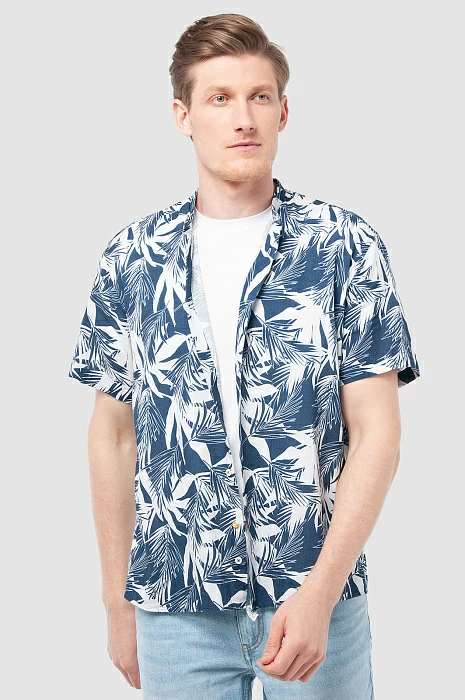 Рубашка из хлопка и льна с коротким рукавом