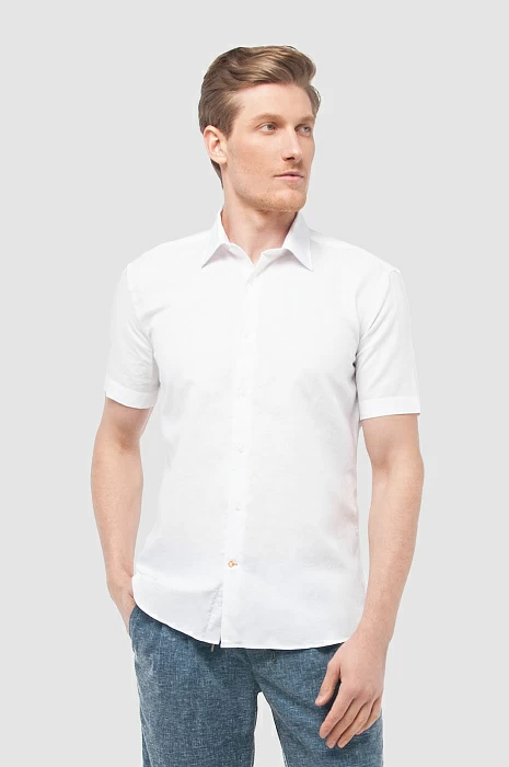 Рубашка из хлопка и льна с коротким рукавом, цвет Белый
