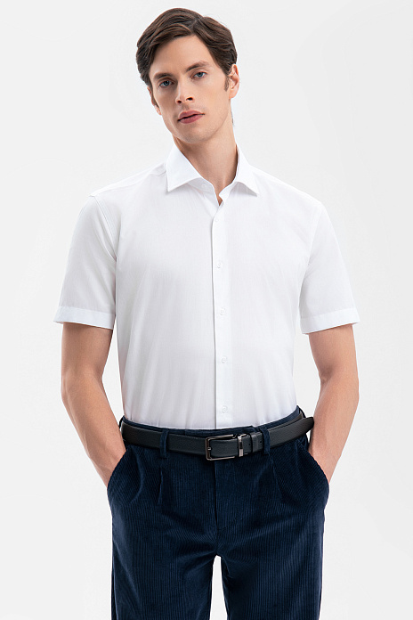 Сорочка с коротким рукавом из итальянской ткани Canclini, цвет Белый