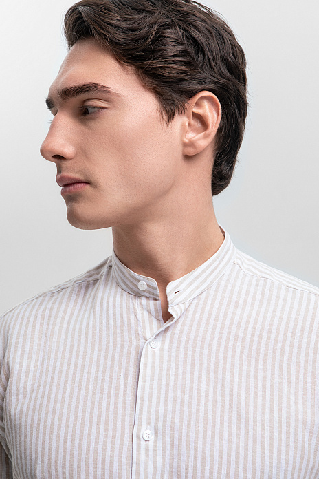 Сорочка с коротким рукавом из итальянской ткани Canclini, цвет Бежевый